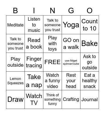 Coping Skills BINGO Card