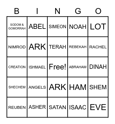 BIBLE BOOK: GENESIS Bingo Card