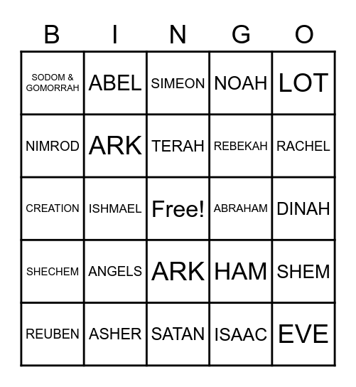 BIBLE BOOK: GENESIS Bingo Card