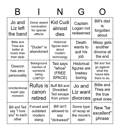 Bill and Ted 3 Bingo Card
