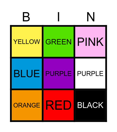 COLORS Bingo Card