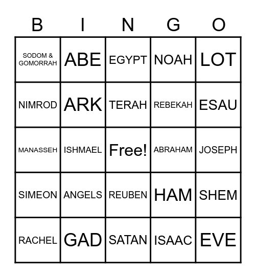BIBLE BOOK: GENESIS Bingo Card