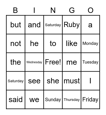 Words I wish I knew Bingo Card