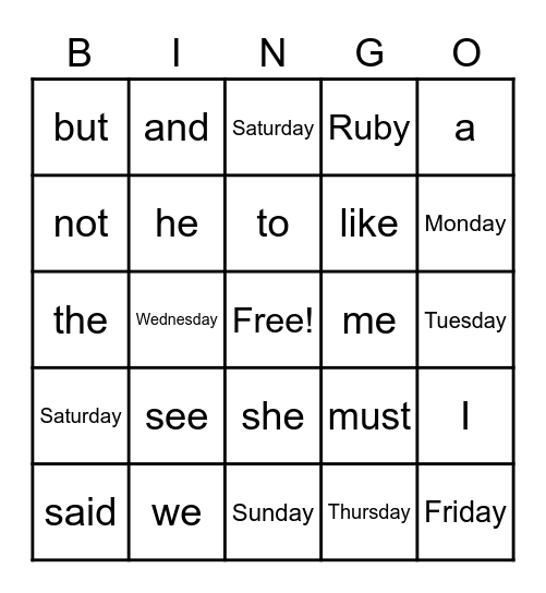 Words I wish I knew Bingo Card