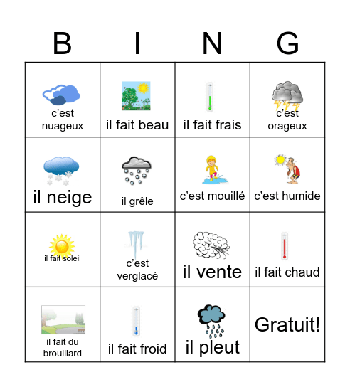 le temps Bingo Card