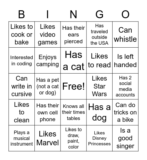 People Bingo Card