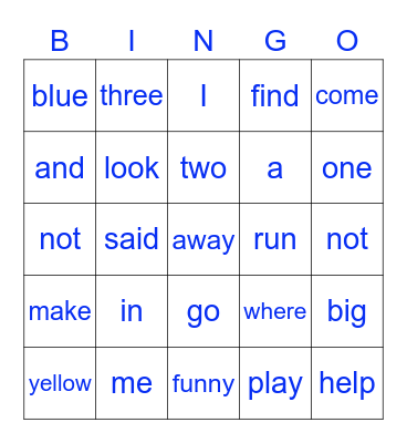 Sight Words Bingo Card