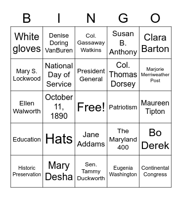 DAR Bingo Card