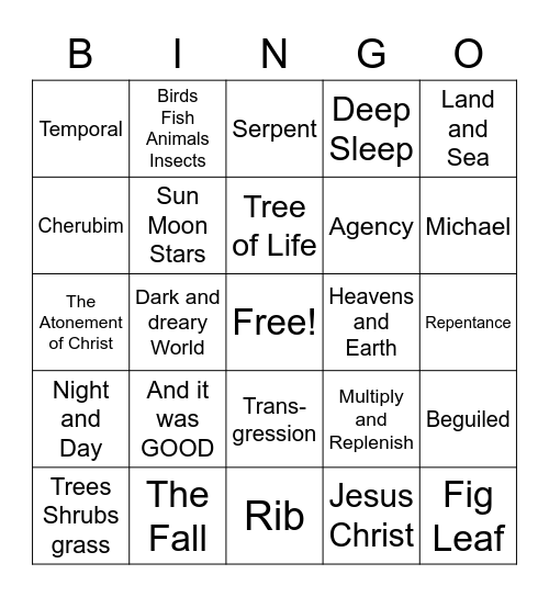 The Creation Bingo Card