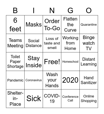 Coronavirus Bingo Card