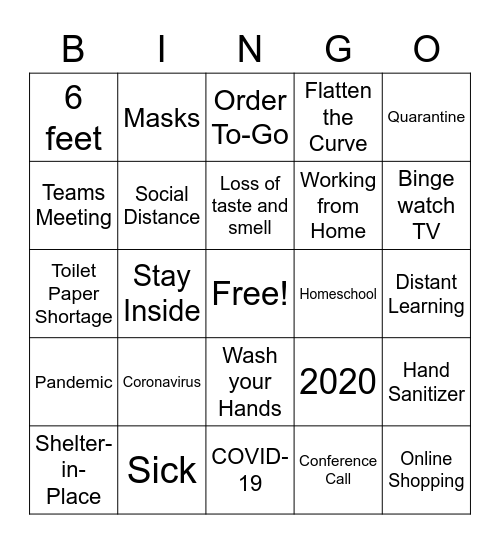 Coronavirus Bingo Card