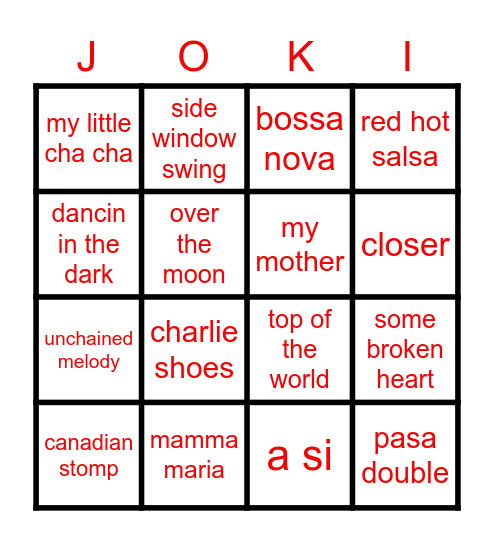 JOKI-DANCERS Bingo Card