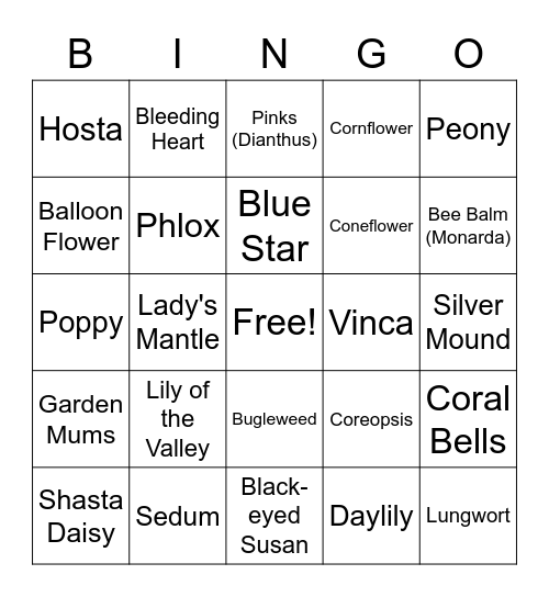 Perennial Bingo Card