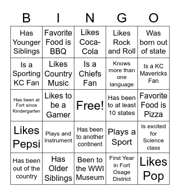 Getting to Know you Classmates Bingo Card