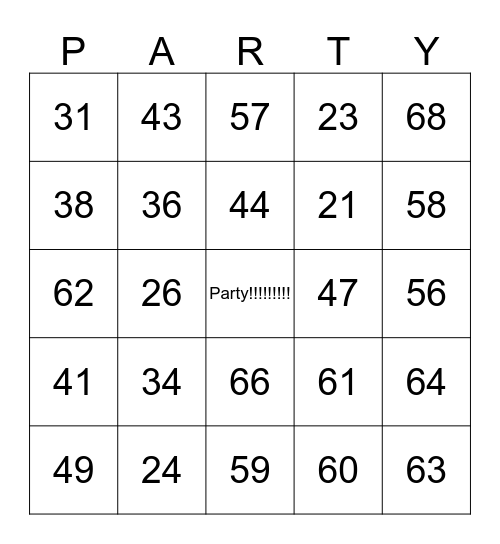 Hannah's Birthday Party Bingo Card
