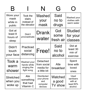 Health 101 Bingo Card