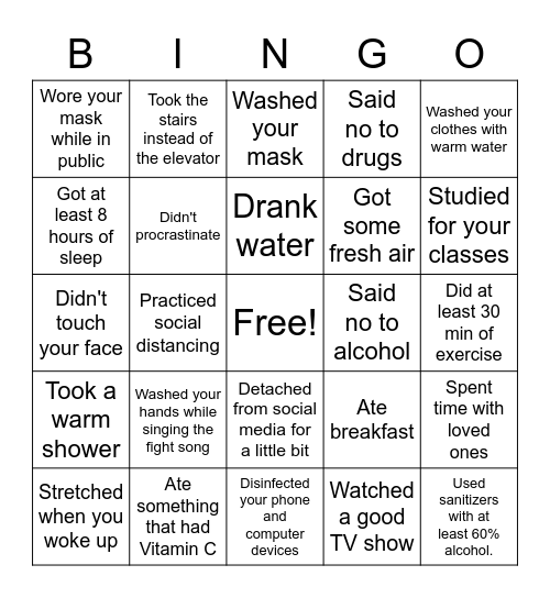 Health 101 Bingo Card