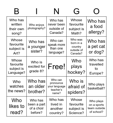 Untitled Bingo Card