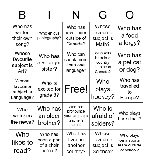 Untitled Bingo Card