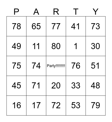 Hannah's Birthday Party Bingo Card