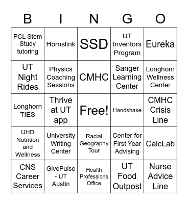 Resources at UT Bingo Card