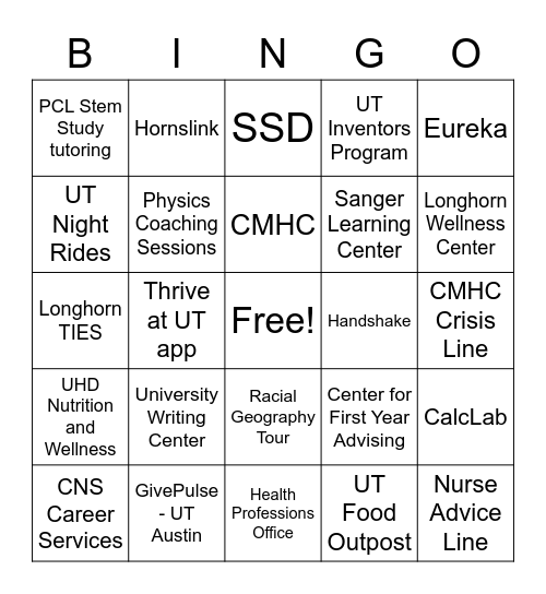 Resources at UT Bingo Card