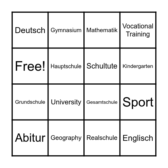 HN2 Bingo (German School System) Bingo Card