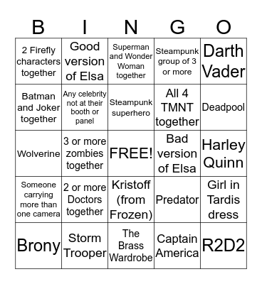 Comikaze Bingo Card