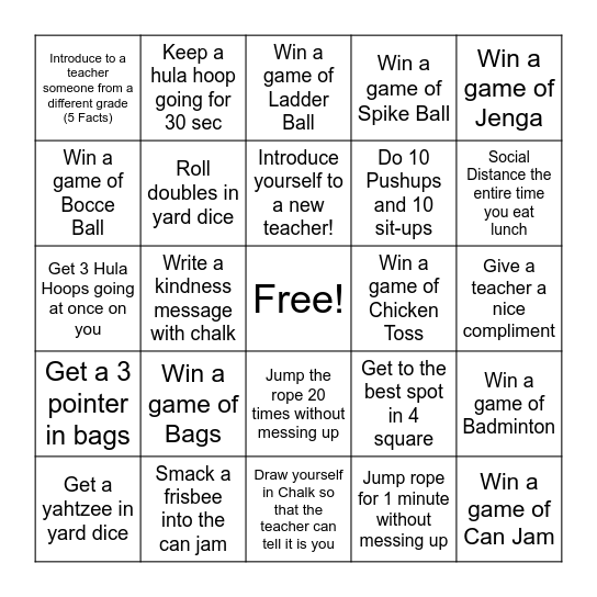 Yard day fill in the board Bingo Card