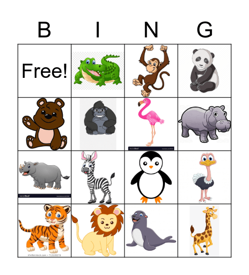 Zoo animals Bingo Card