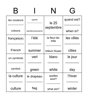 Le jour Franco-Ontarien Bingo Card