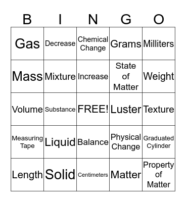 Matter Bingo Card