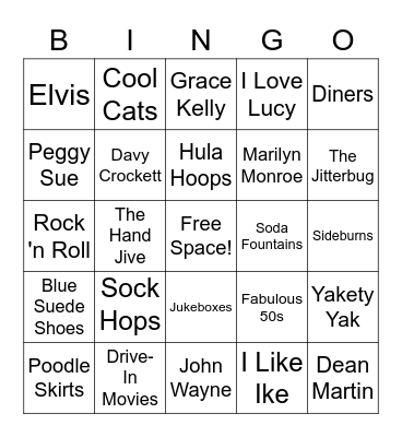 Sock Hop Bingo Card