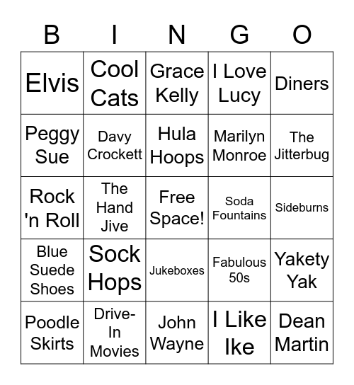 Sock Hop Bingo Card