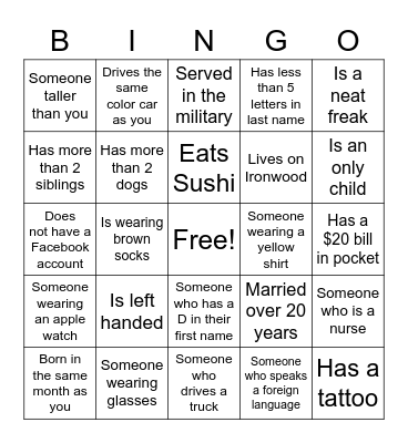 Mix n Mingle Bingo Card