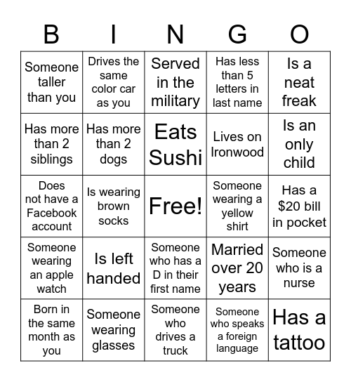 Mix n Mingle Bingo Card