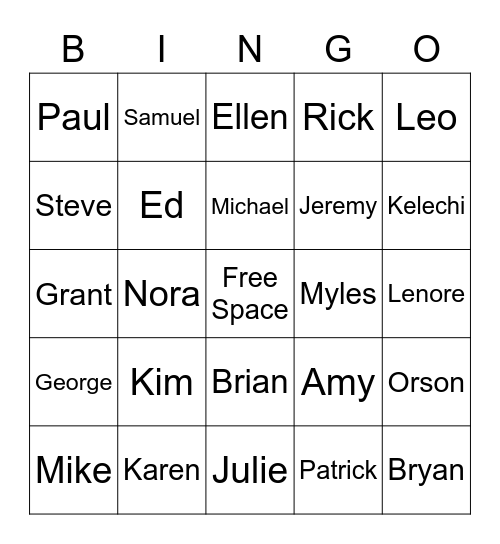 Test Bingo Card
