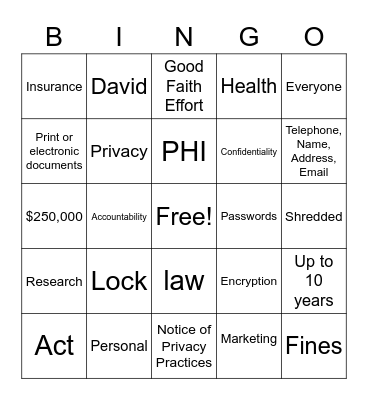 HIPAA Bingo Card