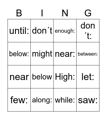 4th grade bingo Card