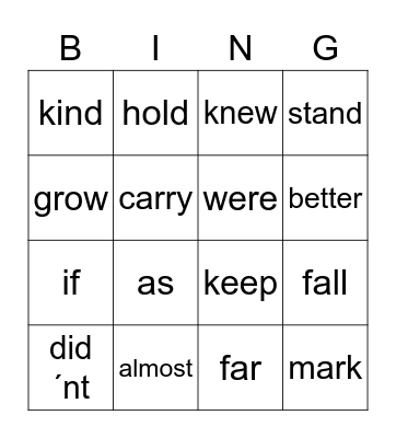 6th grade Bingo Card