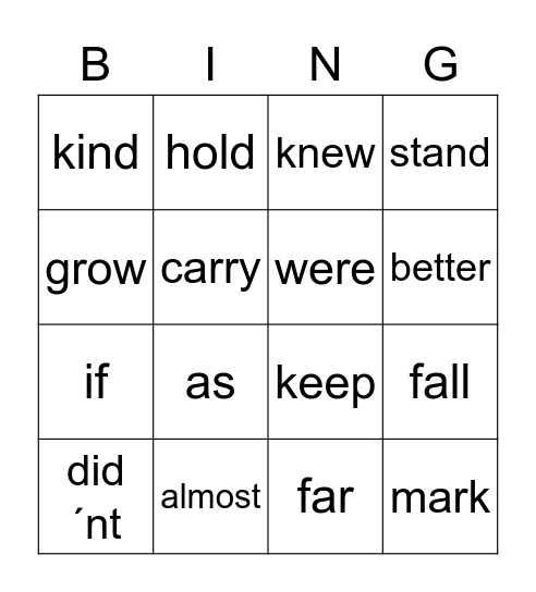6th grade Bingo Card