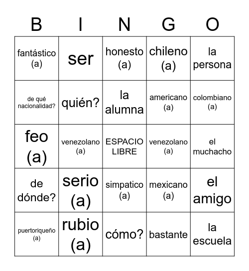 Capitulo 1 Bingo Card