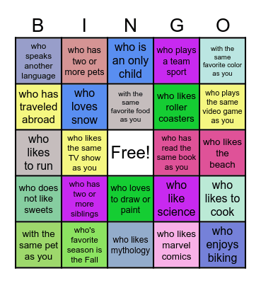 Find Someone... Bingo Card