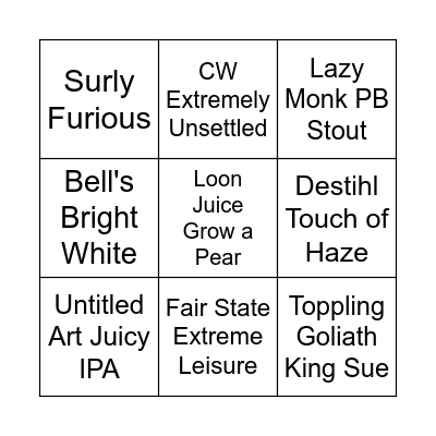Beer Bingo Card