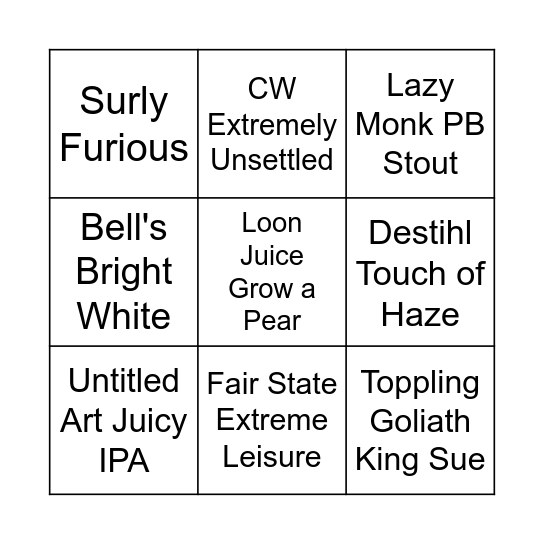 Beer Bingo Card