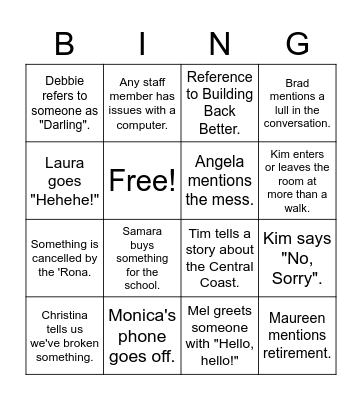 Staff Meeting Bingo Card