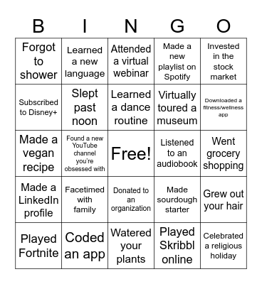Quarantine Bingo 4 Bingo Card