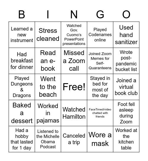 Quarantine Bingo 3 Bingo Card