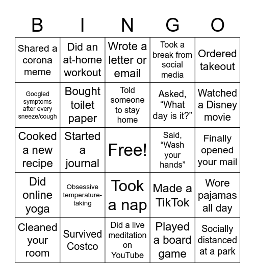 Quarantine Bingo 2 Bingo Card