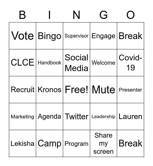 CLCE Bingo Card